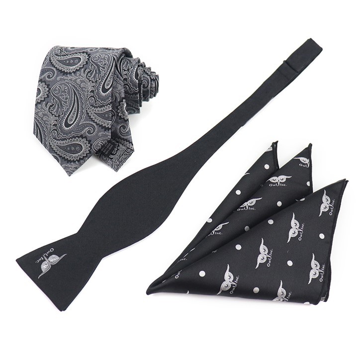 Black Bow Tie And Pocket Square Set